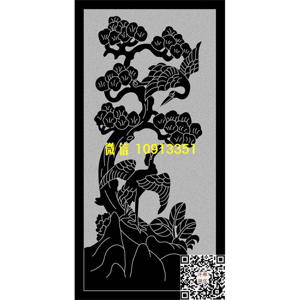 精雕图58松鹤墓碑板精雕图线雕图线条图单线铣底图_电脑雕刻plt文泰矢量图精雕图浮雕图